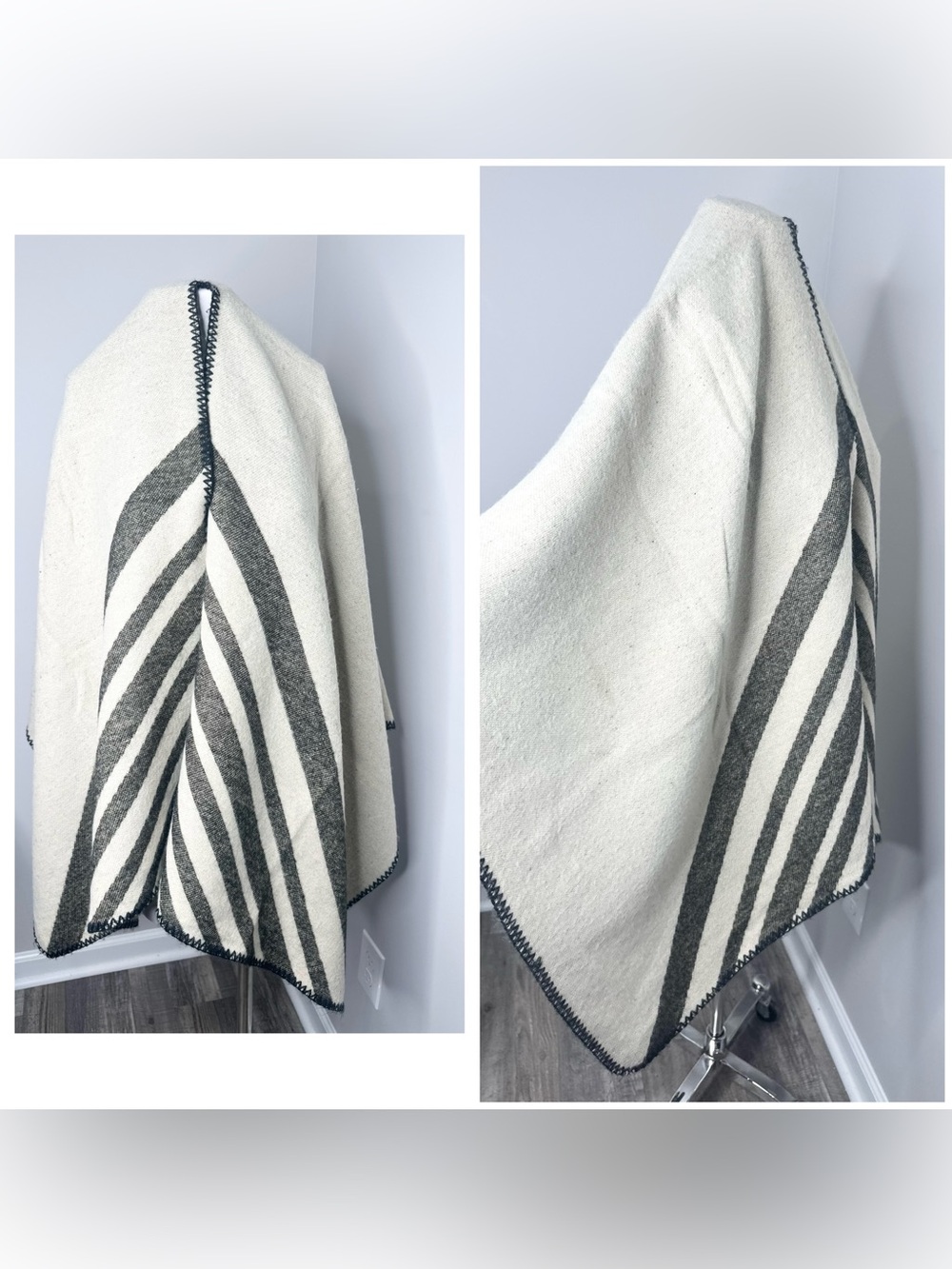 Striped Cream and Charcoal  Wrap/ shawl